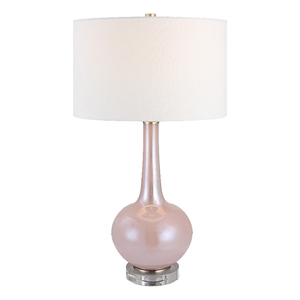 Maklaine Transitional Glass Fabric and Iron Table Lamp in Pink