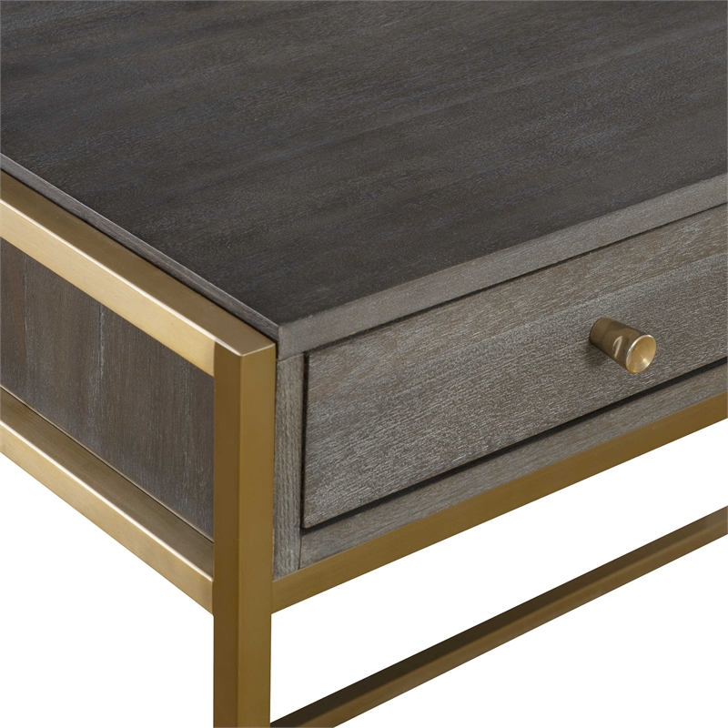 Maklaine Modern Wood and Stainless Steel Writing Desk in Brass/Woodtone