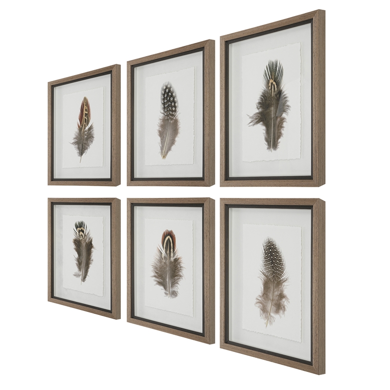Maklaine Contemporary Plastic & Paper Prints in Brown/White (Set of 6)
