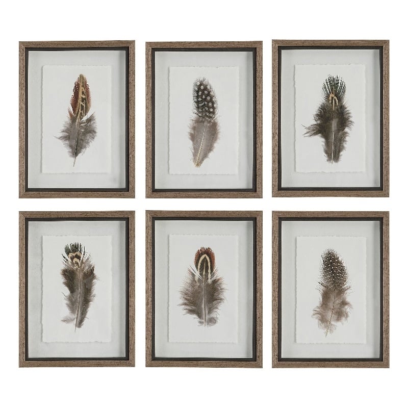 Maklaine Contemporary Plastic & Paper Prints in Brown/White (Set of 6)