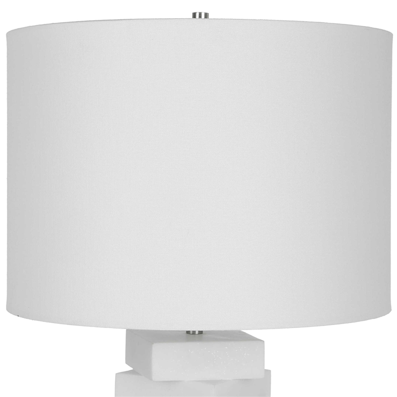 Maklaine Contemporary Rice Stone and Linen Geometric Table Lamp in White