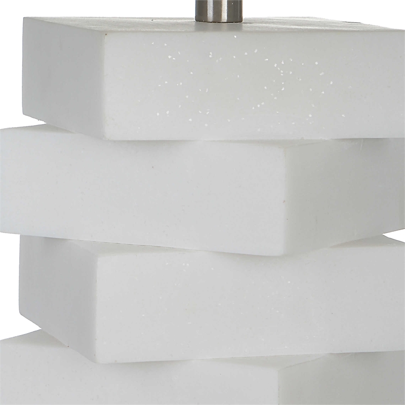 Maklaine Contemporary Rice Stone and Linen Geometric Table Lamp in White