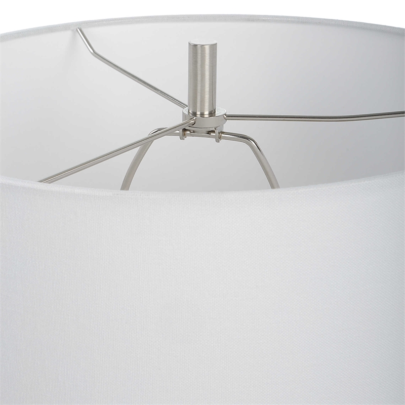 Maklaine Contemporary Rice Stone and Linen Geometric Table Lamp in White