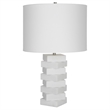 Maklaine Contemporary Rice Stone and Linen Geometric Table Lamp in White