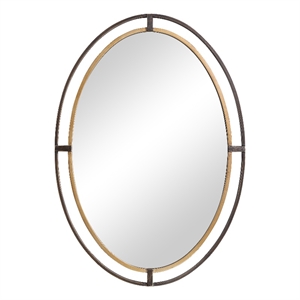 Maklaine Iron Metal Bronze Mirror Oval 34.75&quotH x 24.375&quotW x 1.5&quotD Unassembled
