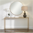 Maklaine Contemporary Metal Console Table with Mirror Top Self in Gold