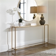 Maklaine Contemporary Metal Console Table with Mirror Top Self in Gold