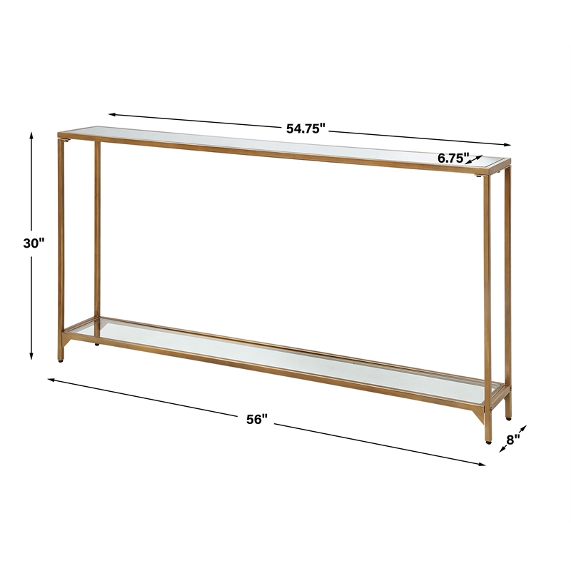 Maklaine Contemporary Metal Console Table with Mirror Top Self in Gold
