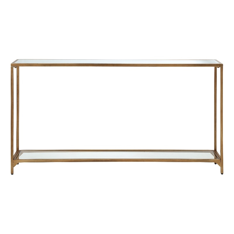 Maklaine Contemporary Metal Console Table with Mirror Top Self in Gold
