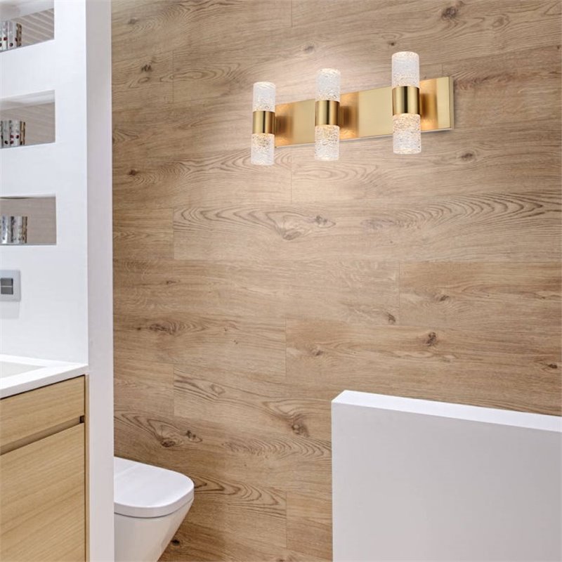 Maklaine Contemporary 6 Light Clear LED Vanity Light in Gold