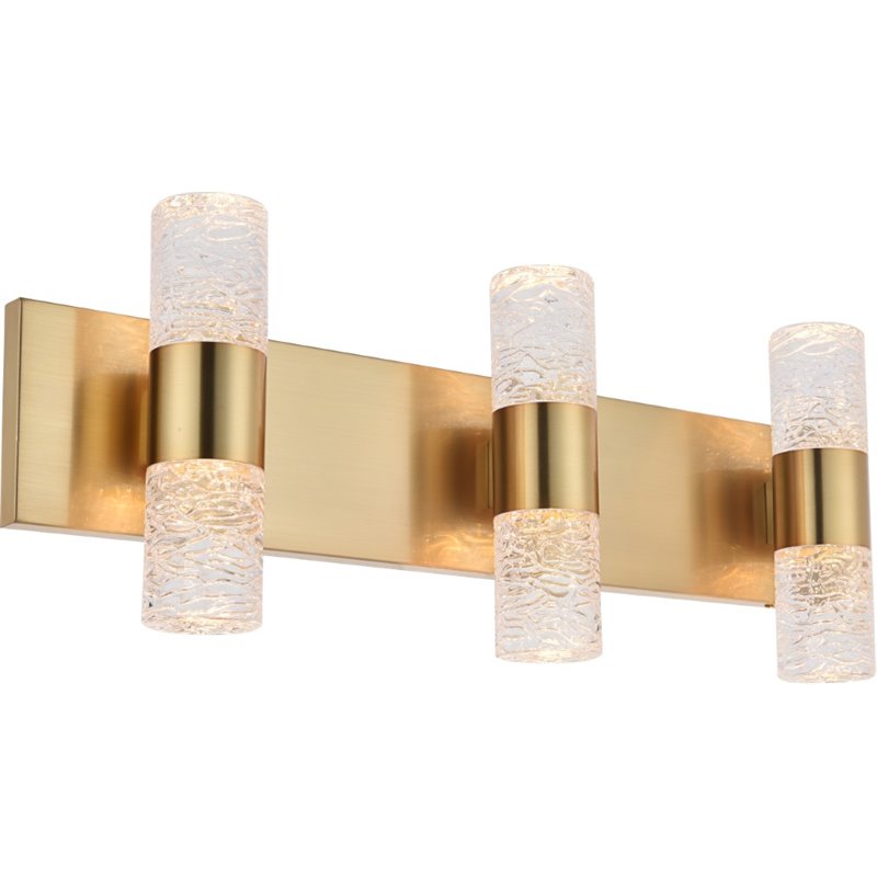 Maklaine Contemporary 6 Light Clear LED Vanity Light in Gold