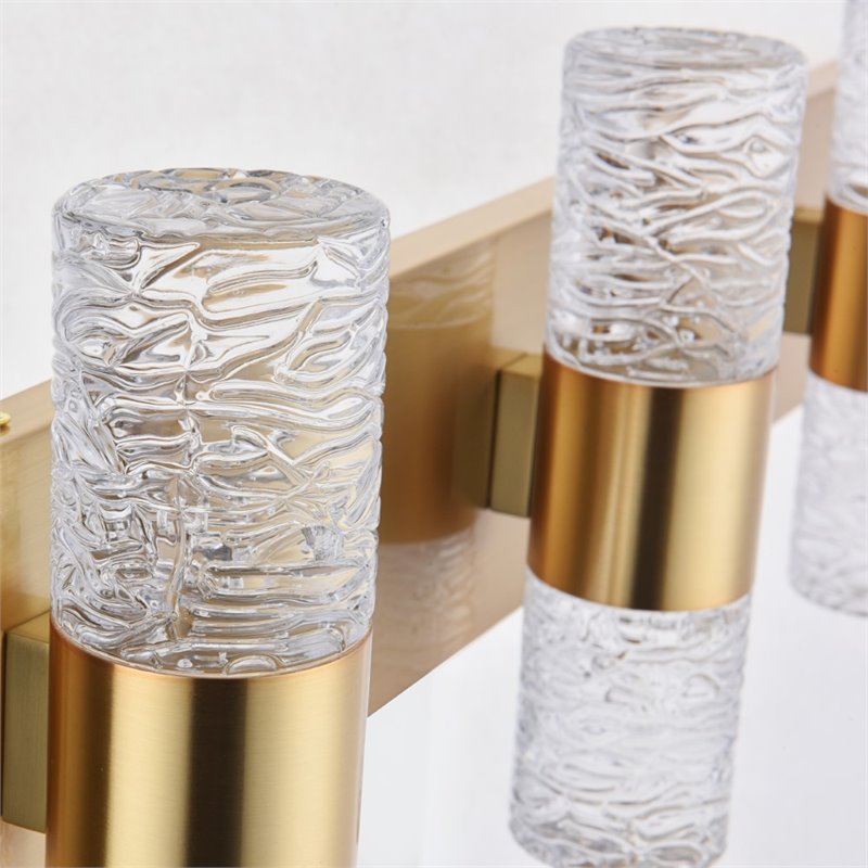 Maklaine Contemporary 6 Light Clear LED Vanity Light in Gold