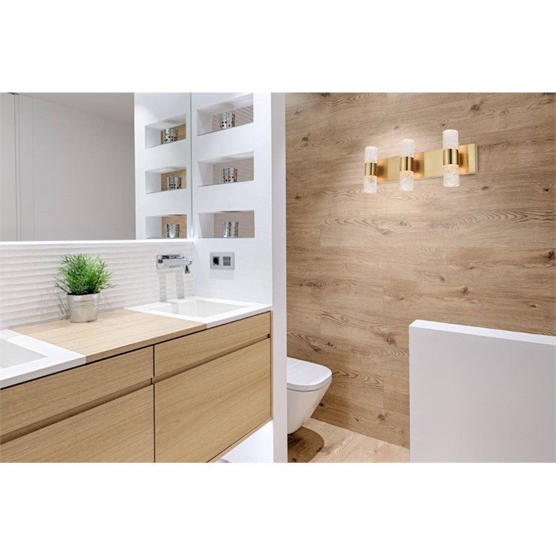 Maklaine Contemporary 6 Light Clear LED Vanity Light in Gold