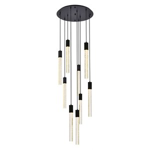 Maklaine Contemporary 9-Lights Modern Metal and Crystal Pendant in Black
