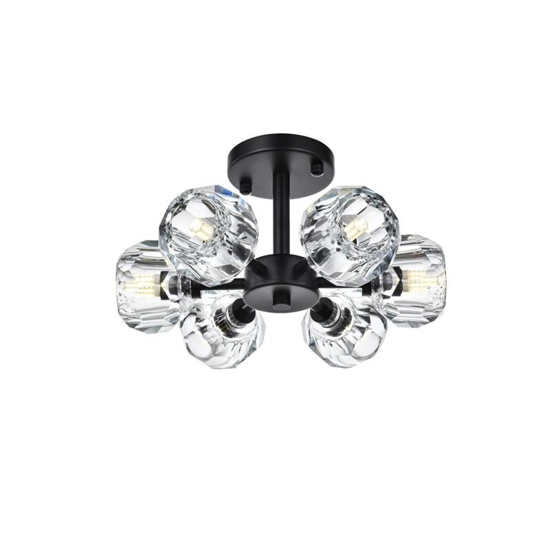Maklaine Contemporary 6-Light Metal & Crystal Flush Mount in Black/Clear