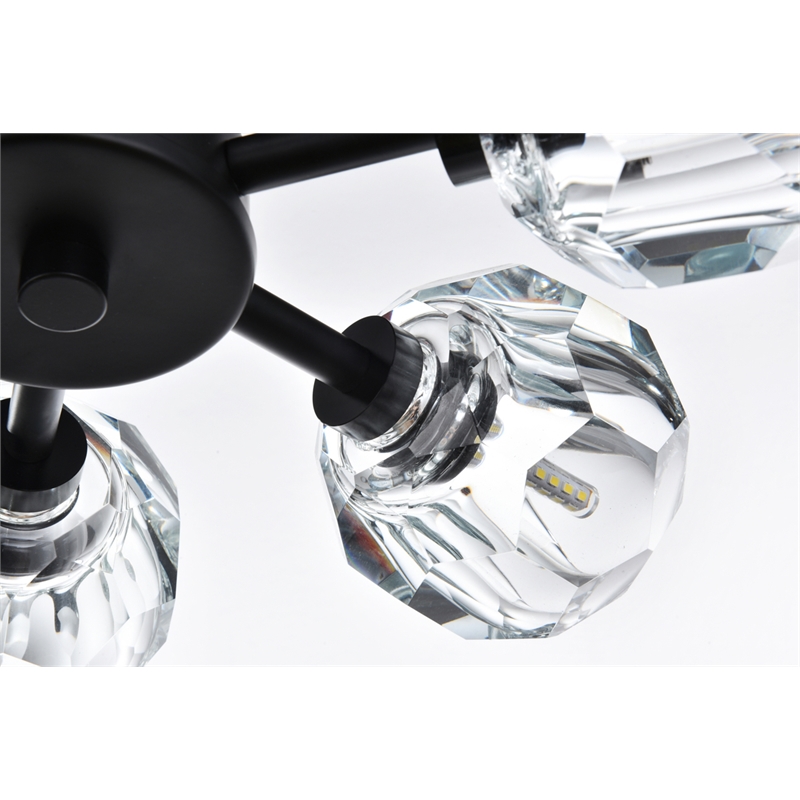 Maklaine Contemporary 6-Light Metal & Crystal Flush Mount in Black/Clear