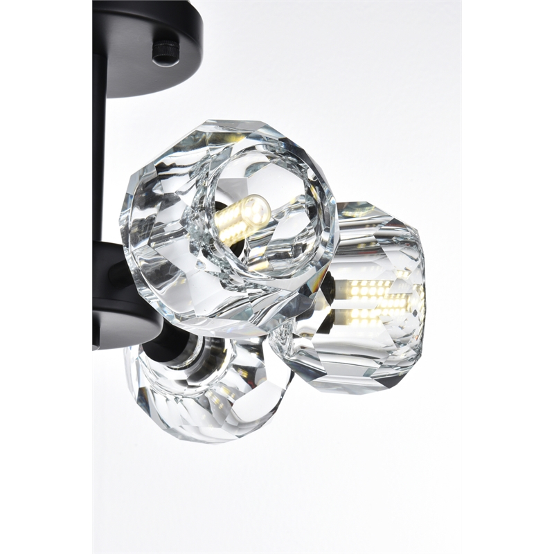 Maklaine Contemporary 6-Light Metal & Crystal Flush Mount in Black/Clear