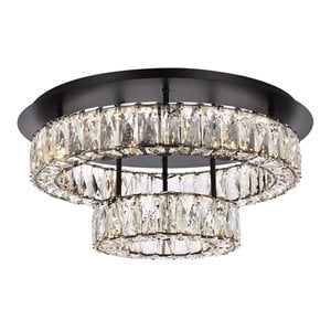 Maklaine 22&quot Metal and Crystal LED Double Flush Mount in Black