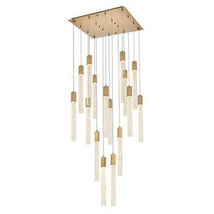 Maklaine Metal Satin Gold Pendant Light Crystal Rectangular Indoor Use 30&quotx30&quotx24&quot