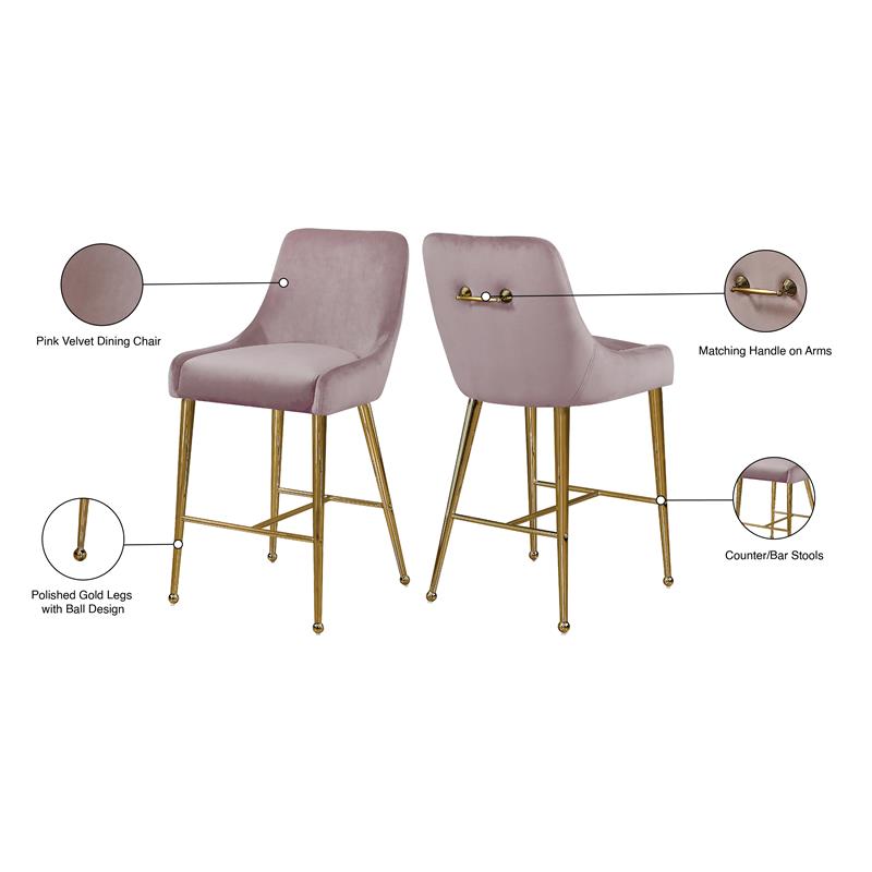 Maklaine Velvet Pink Bar Stool Contemporary 28