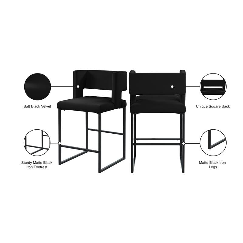 Maklaine Contemporary Black Velvet Counter Height Stool (Set of 2)