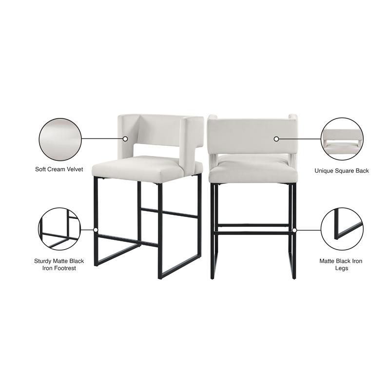 Maklaine Contemporary Cream Velvet Counter Height Stool (Set of 2)
