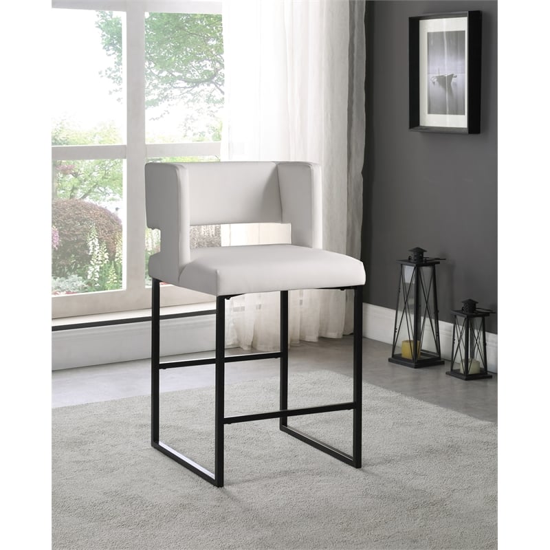 Maklaine Contemporary White Vegan Leather Counter Stool (Set of 2)