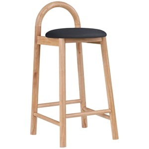 Maklaine Contemporary Soft Black Vegan Leather Solid Wood Frame Stool