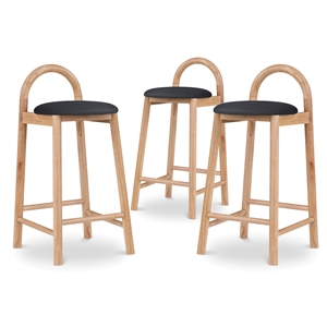Maklaine Contemporary Black Vegan Leather Solid Wood Frame Stool (Set of 3)