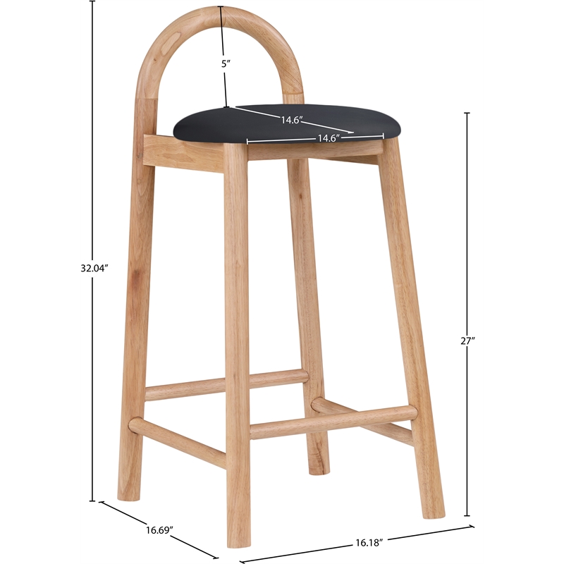 Maklaine Contemporary Black Vegan Leather Solid Wood Frame Stool (Set of 3)