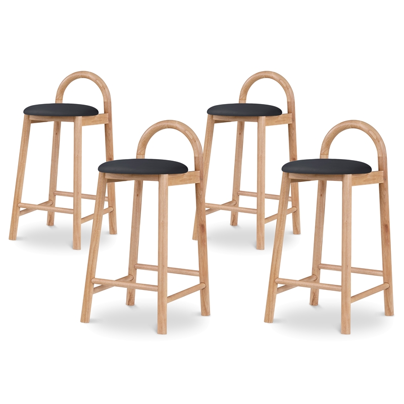 Maklaine Contemporary Black Vegan Leather Solid Wood Frame Stool (Set of 4)