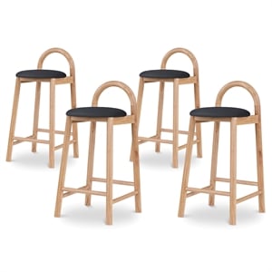 Maklaine Contemporary Black Vegan Leather Solid Wood Frame Stool (Set of 4)
