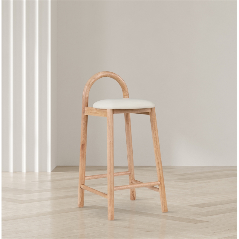 Maklaine Vegan Leather Cream Stool Solid Wood Contemporary 16.18