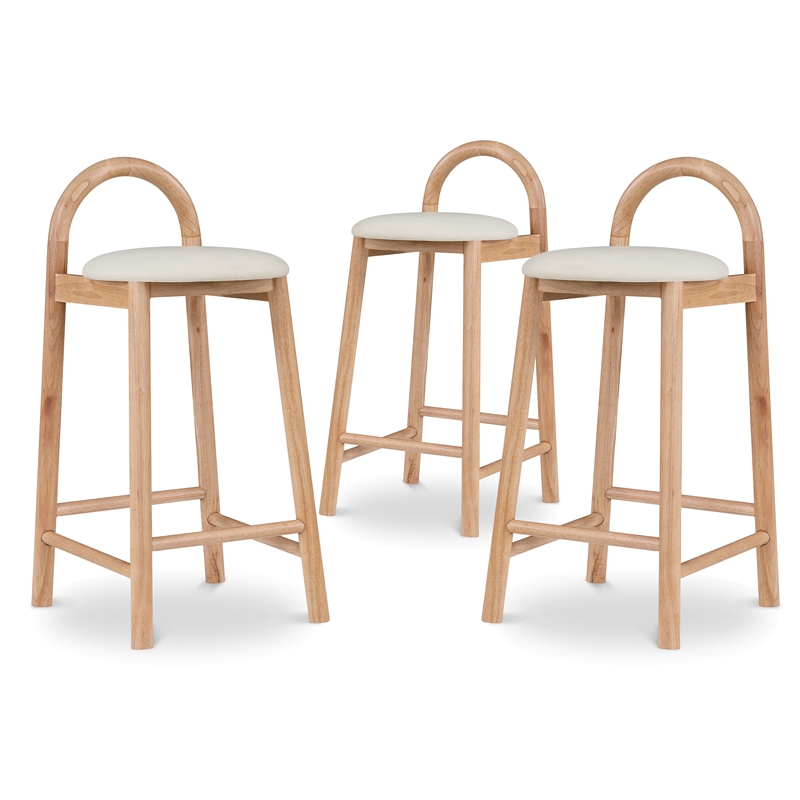 Maklaine Contemporary Soft Cream Vegan Leather Stool (Set of 3)
