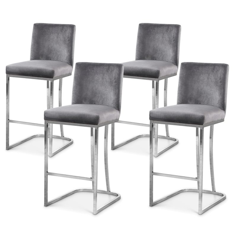 Maklaine Contemporary Grey Velvet Metal Frame Stool (Set of 4)
