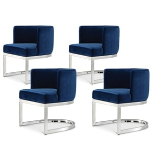 Maklaine Contemporary Navy Velvet Stainless Steel Dining Chair (Set of 4)