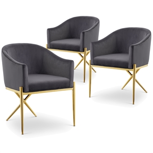 Maklaine Contemporary Grey Velvet Dining Chair with Gold Steel Legs (Set of 3)