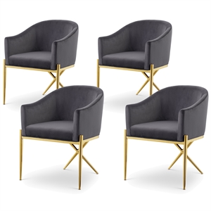 Maklaine Contemporary Grey Velvet Dining Chair with Gold Steel Legs (Set of 4)
