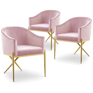 Maklaine Contemporary Pink Velvet Dining Chair with Gold Steel Legs (Set of 3)