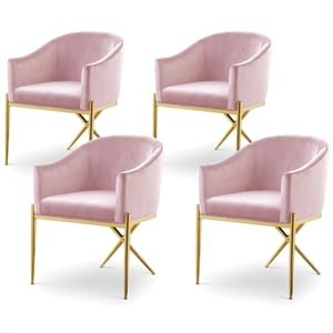 Maklaine Contemporary Pink Velvet Dining Chair with Gold Steel Legs (Set of 4)