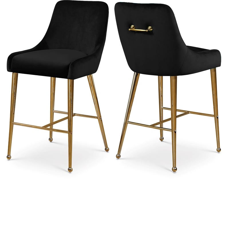 Maklaine Contemporary Black Velvet Counter/Bar Stool (Set of 6)