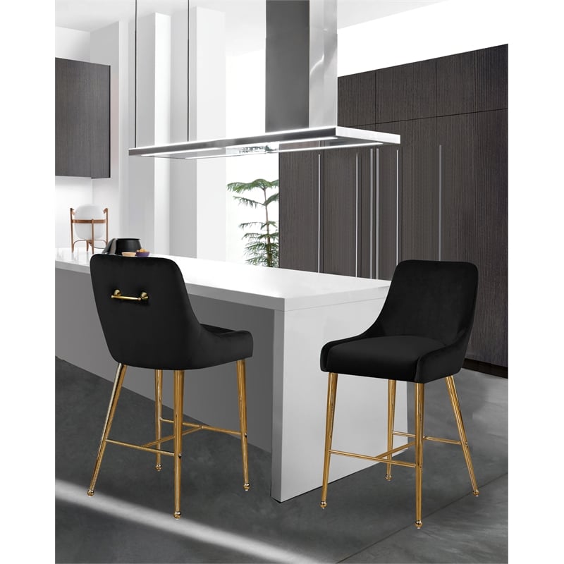 Maklaine Contemporary Black Velvet Counter/Bar Stool (Set of 6)