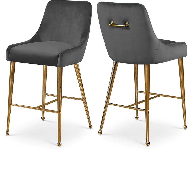 Maklaine Contemporary Grey Velvet Counter/Bar Stool (Set of 4)