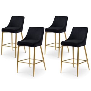 Maklaine Contemporary Black Velvet Metal Frame Stool (Set of 4)