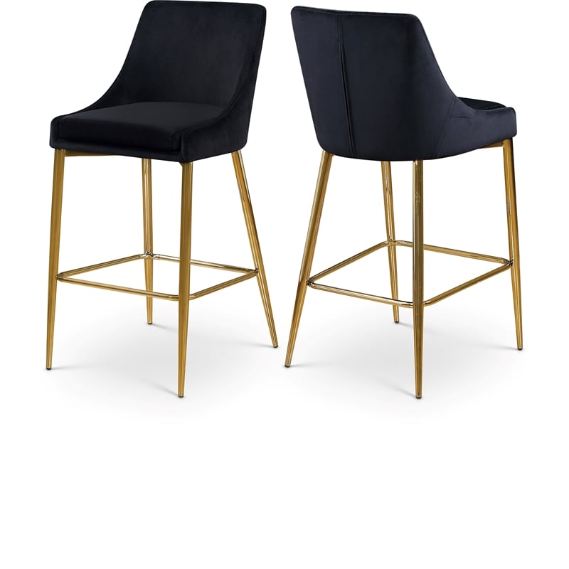 Maklaine Contemporary Black Velvet Metal Frame Stool (Set of 6)