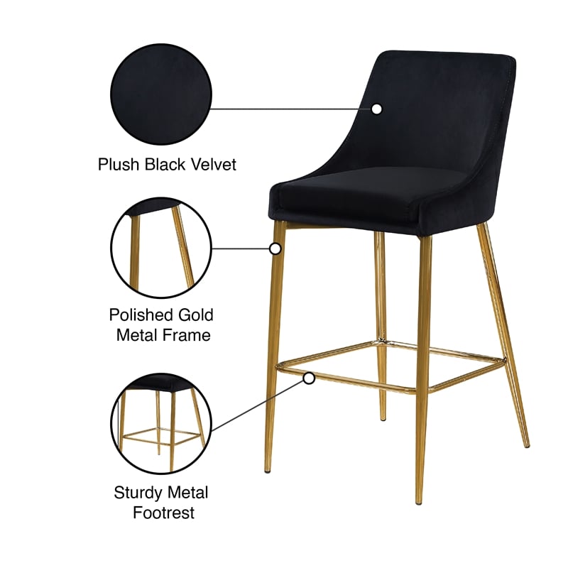 Maklaine Contemporary Black Velvet Metal Frame Stool (Set of 6)