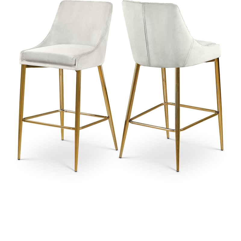 Maklaine Contemporary Cream Velvet Metal Frame Stool (Set of 4)