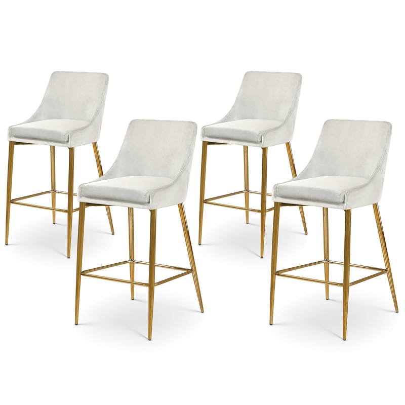 Maklaine Contemporary Cream Velvet Metal Frame Stool (Set of 4)