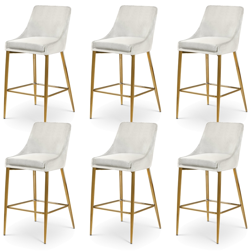 Maklaine Contemporary Cream Velvet Metal Frame Stool (Set of 6)