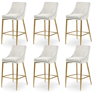 Maklaine Contemporary Cream Velvet Metal Frame Stool (Set of 6)
